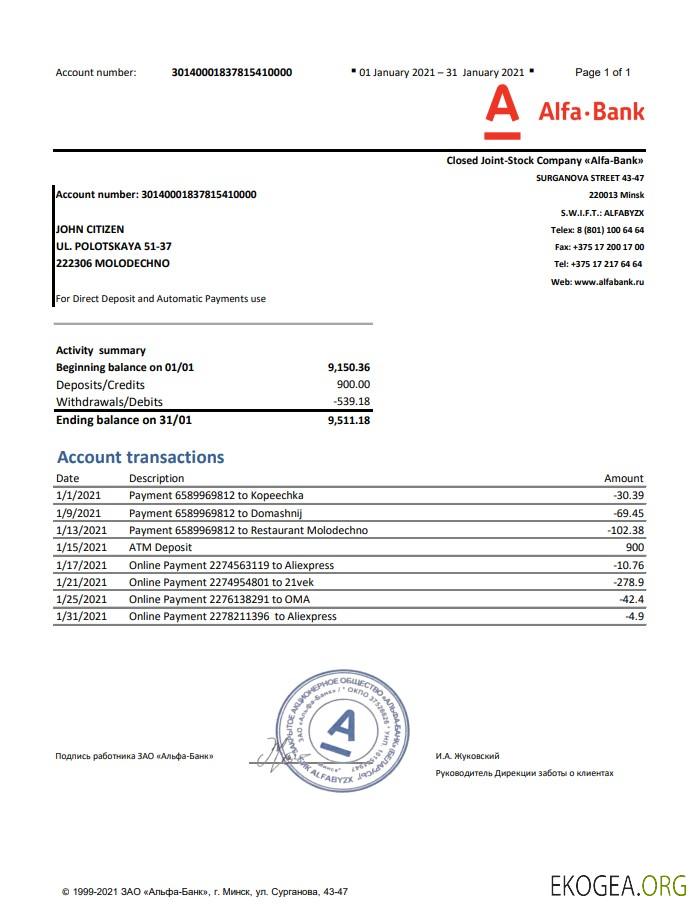 Biélorussie Alfa Bank